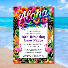 Aloha Tropical Flamingo Luau Birthday Party Inbjudningar