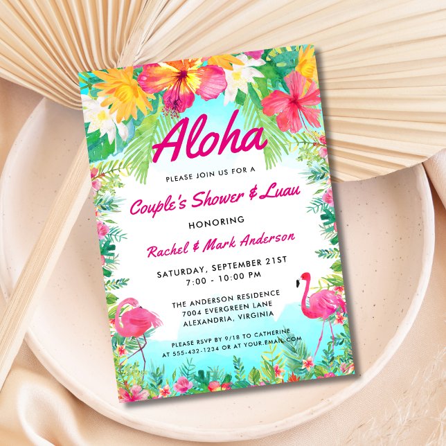 Aloha Tropical Flamingo Luau Couppes Shower Inbjudningar (Skapare uppladdad)