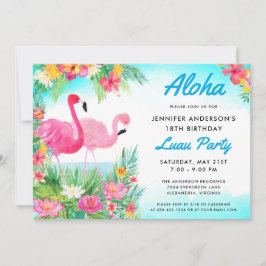 Aloha Tropical Flamingo Luau Födelsedagsfest Inbjudningar