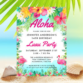 Aloha Tropical Flamingo Luau Party Birthday Inbjudningar