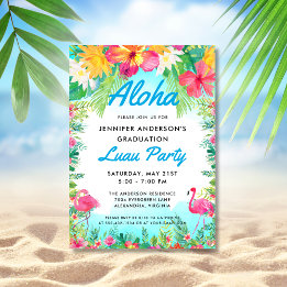 Aloha Tropical Flamingo Luau Party Studenten Blue Inbjudningar