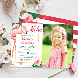 Aloha Tropical Flamingo Rosa Blommigt Birthday Pho Inbjudningar