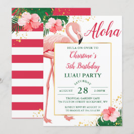 Aloha Tropical Flamingo Rosa Blommigt Luau Birthda Inbjudningar