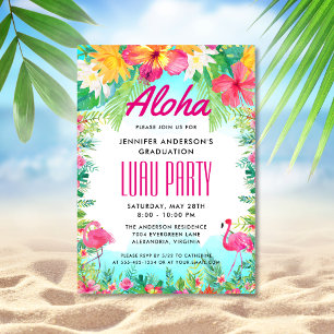 Aloha Tropical Flamingo Studenten Luau Party Inbjudningar