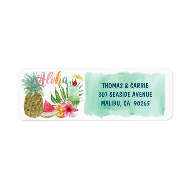 Aloha Tropical Fruit Flower Handflatan Returadress Returadress Etikett (Framsidan)