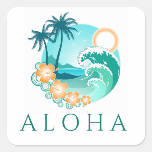 Aloha Tropical Fyrkantigt Klistermärke