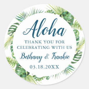 Aloha Tropical Greenery Beach Wedding Tack Runt Klistermärke