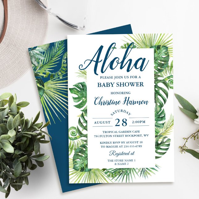 Aloha Tropical Greenery Blue Baby Shower Inbjudningar (Skapare uppladdad)
