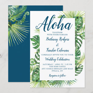 Aloha Tropical Greenery Blue Beach Wedding Inbjudningar