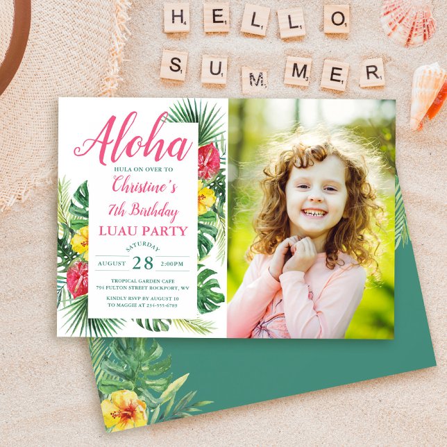 Aloha Tropical Greenery Luau Birthday Photo Inbjudningar (Skapare uppladdad)