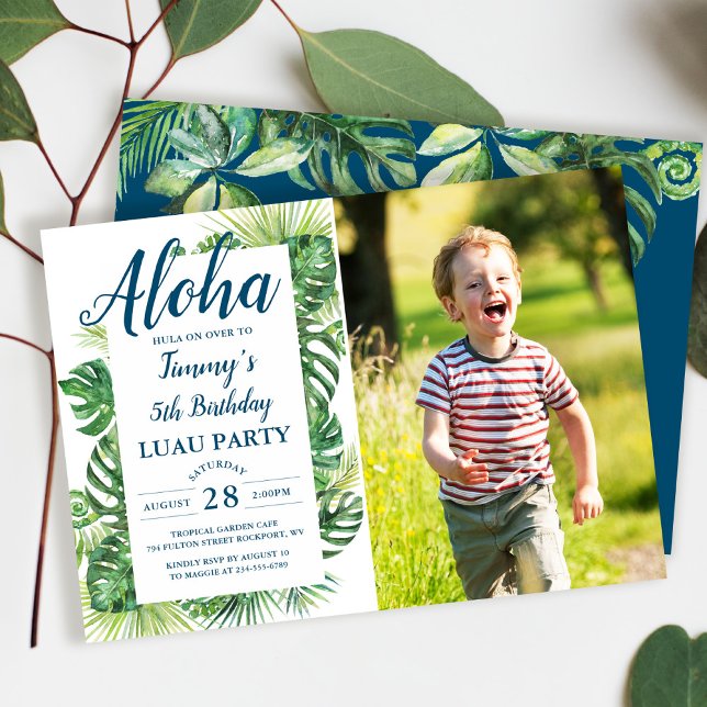 Aloha Tropical Greenery Luau Birthday Photo Inbjudningar (Skapare uppladdad)