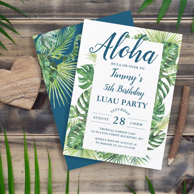 Aloha Tropical Greenery Luau Födelsedagsfest Inbjudningar (Skapare uppladdad)