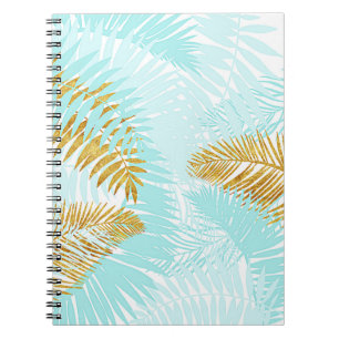 Aloha-Tropical Guld Metall Foil Aqua Handflatan Lö Anteckningsbok