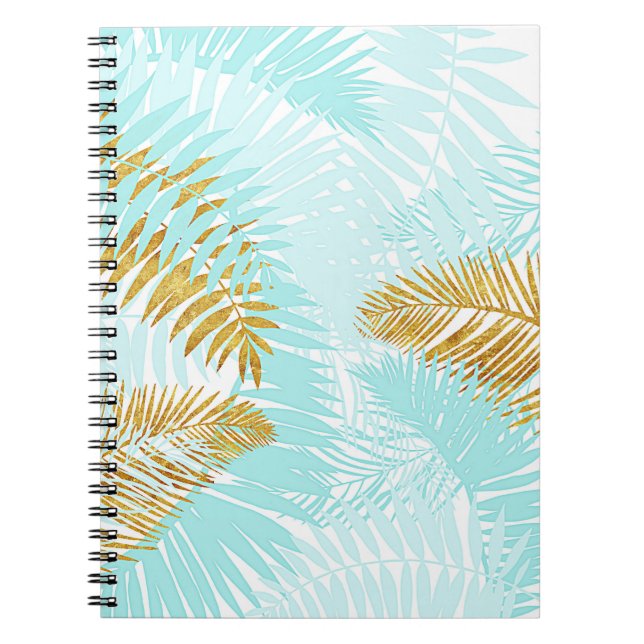 Aloha-Tropical Guld Metall Foil Aqua Handflatan Lö Anteckningsbok (Framsidan)