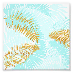 Aloha-Tropical Guld Metall Foil Aqua Handflatan Lö Fototryck