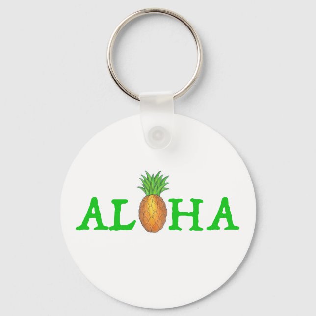 ALOHA Tropical Hawaii Hawaiian Pineapple Keychain Nyckelring (Framsida)