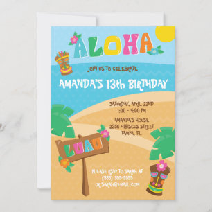 Aloha! Tropical, Hawaii Luau Thned Födelsedagsfest Inbjudningar