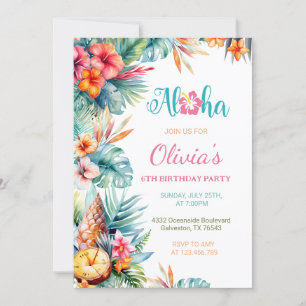 Aloha Tropical Hawaiian Blommigt Girl Födelsedagsf Inbjudningar