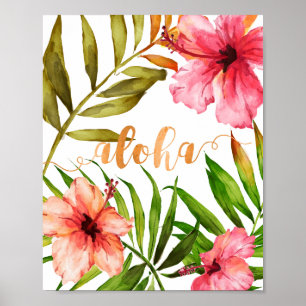 Aloha Tropical Hawaiian Blommigt Watercolor Poster