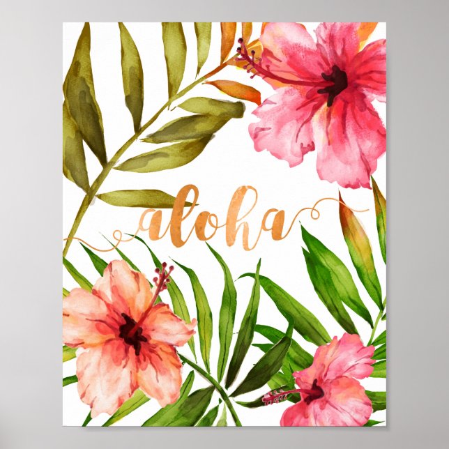 Aloha Tropical Hawaiian Blommigt Watercolor Poster (Framsidan)