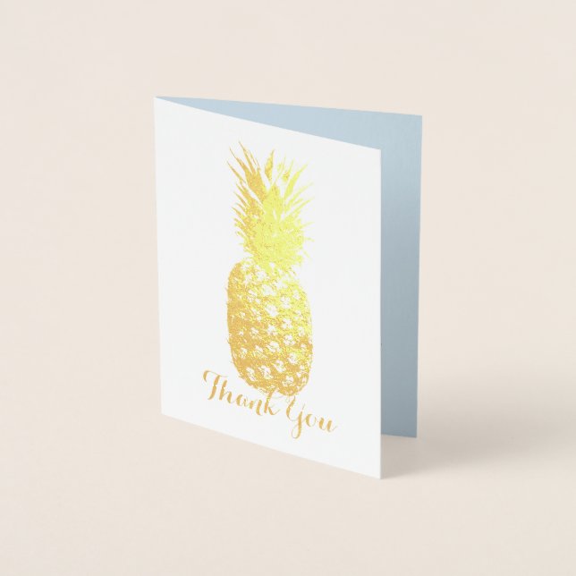 Aloha Tropical Hawaiian Guld Pineapple Tack Folierat Kort (Framsida)