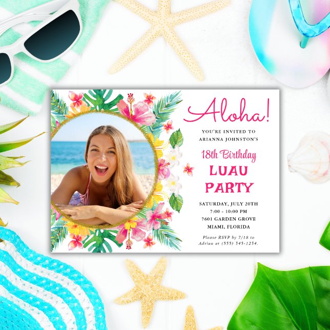 Aloha Tropical Hawaiian Luau Birthday Photo Inbjudningar (Skapare uppladdad)