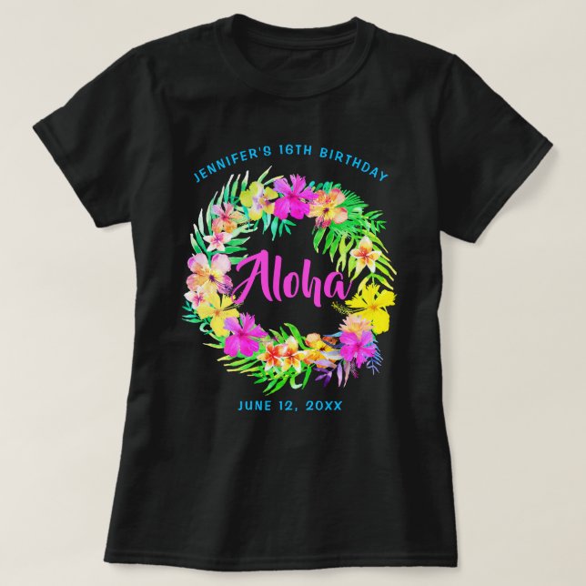 Aloha Tropical Hawaiian Luau Birthday T-Shirt (Design framsida)