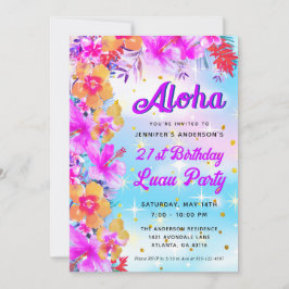 Aloha Tropical Hawaiian Luau Födelsedagsfest Inbjudningar
