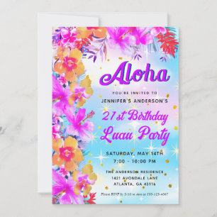 Aloha Tropical Hawaiian Luau Födelsedagsfest Inbjudningar