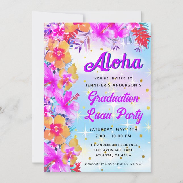 Aloha Tropical Hawaiian Luau Studentfest Inbjudningar (Framsida)