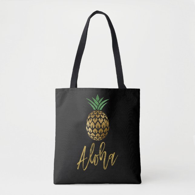 Aloha Tropical Hawaiian Pineapple Bröllop Black Tygkasse (Framsida)
