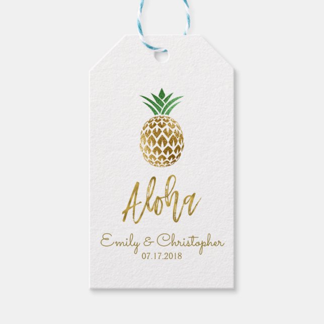 Aloha Tropical Hawaiian Pineapple Bröllop White Presentetikett (Framsidan)