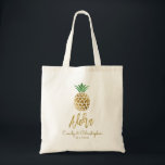 Aloha Tropical Hawaiian Pineapple Wedding Favor Tygkasse<br><div class="desc">Aloha Tropical Hawaiian Pineapple Bröllop White och Faux Gold Foil Bröllop Canvas Bag för ett Hawaii Destination Wedding. Denna påse kan uppdateras med både Bride och Grooms namn och bröllop.</div>