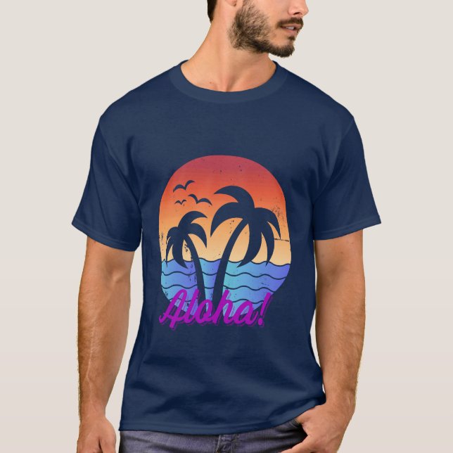 Aloha - Tropical Hawaiian Sunset T Shirt (Framsida)