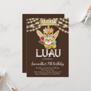 Aloha Tropical Hawaiian Tiki Luau Födelsedagsfest Inbjudningar