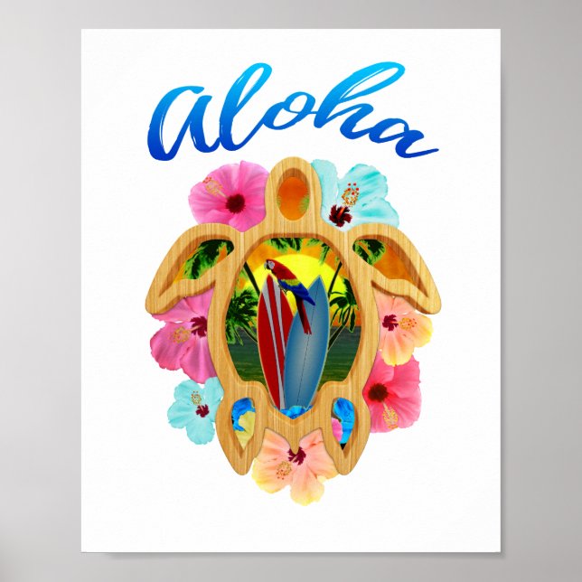 Aloha Tropical Honu Sea Turtle Poster (Framsidan)