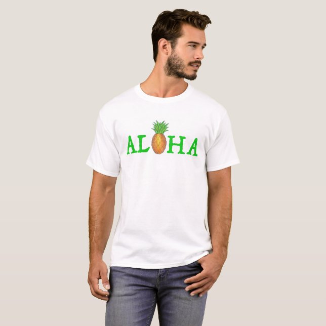 ALOHA Tropical Island Hawaiian Pineapple Fruit T Shirt (Hel framsida)