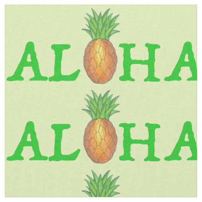 ALOHA Tropical Island Hawaiian Pineapple Grönt Tyg (Närbild)