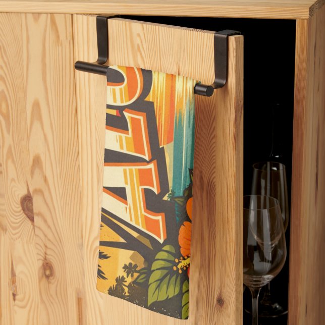 Aloha Tropical Island Sunset Artwork Kökshandduk (Thirds Fold)