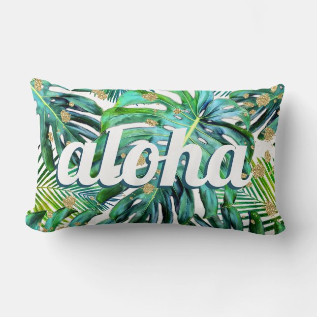 Aloha Tropical Löv Mönster Monstera Hawaii Beach Lumbarkudde (Framsida)