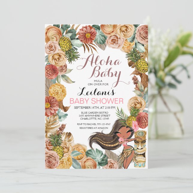 Aloha Tropical Luau Boho Baby Shower-inbjudan Inbjudningar (Stående Fram)