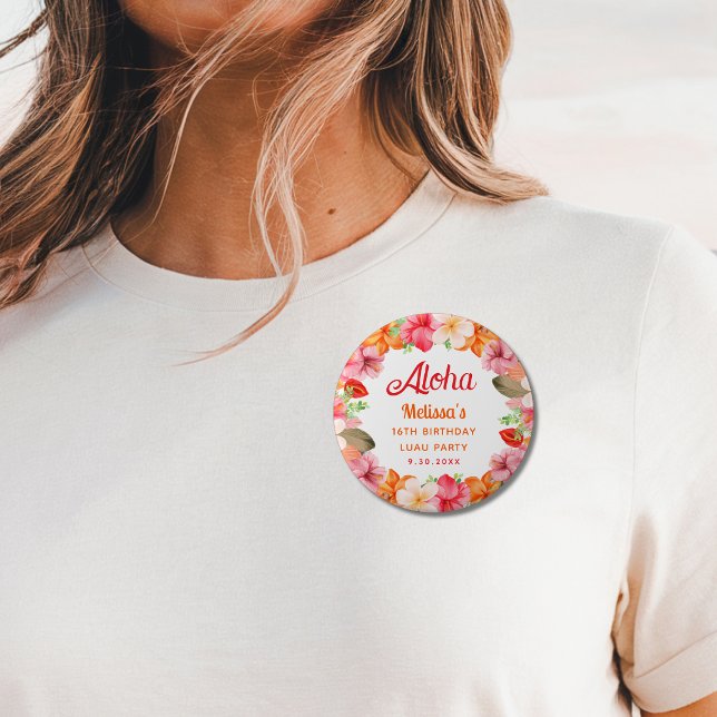 Aloha Tropical Luau-fest Birthday  Knapp (Skapare uppladdad)