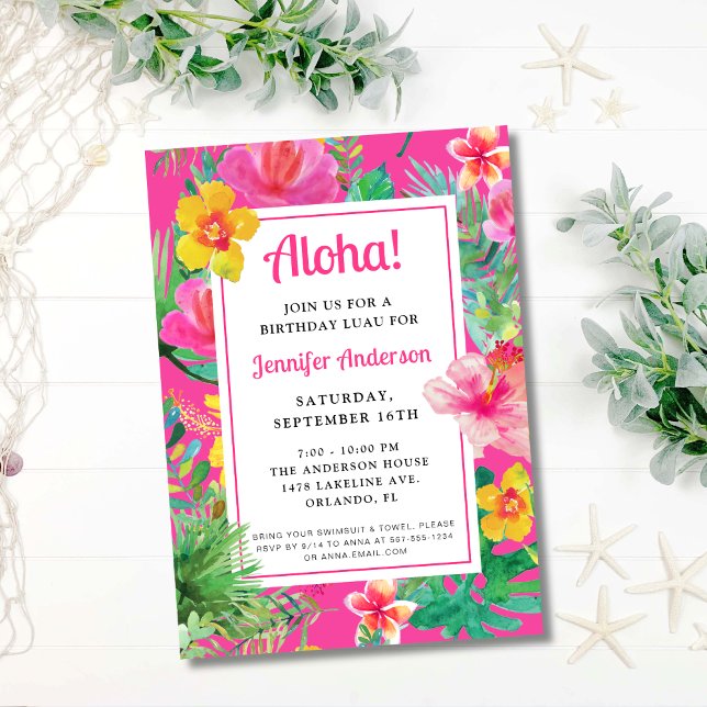 Aloha Tropical Luau Födelsedagsfest Inbjudningar (Skapare uppladdad)