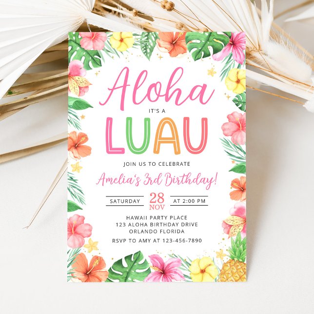 Aloha Tropical Luau Födelsedagsinbjudan Inbjudningar (Skapare uppladdad)