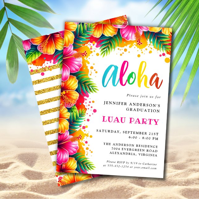Aloha Tropical Luau Glitter Studentfest Inbjudningar (Skapare uppladdad)