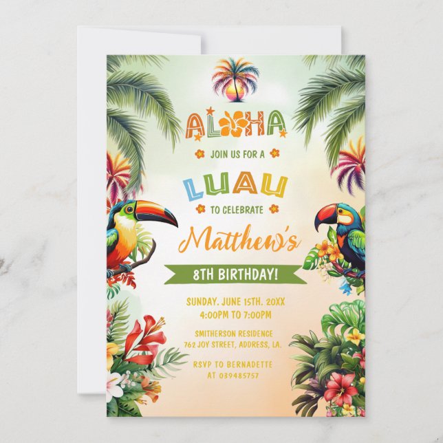 Aloha Tropical Luau Hawaiian Boy Födelsedagsfest Inbjudningar (Framsida)