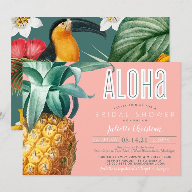 Aloha Tropical Luau-Möhippan, sommartid  Inbjudningar (Fram/baksida)