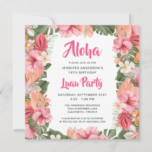 Aloha Tropical Luau Party Birthday Inbjudningar