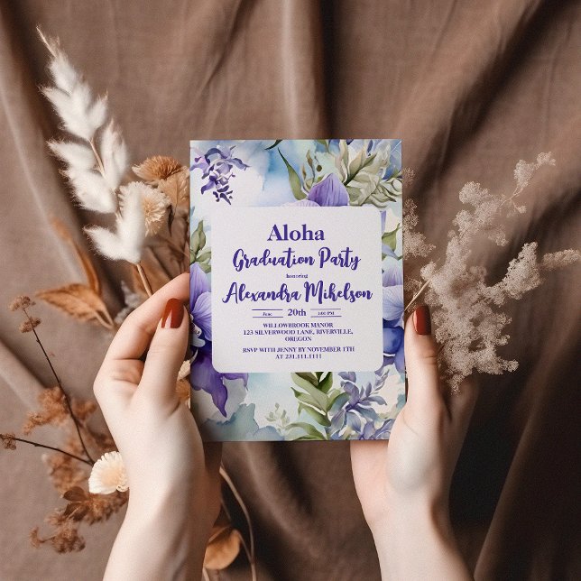 Aloha Tropical Luau Party Studenten Lila Inbjudningar (Skapare uppladdad)