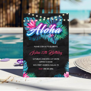 Aloha Tropical Neon Birthday-inbjudan Inbjudningar